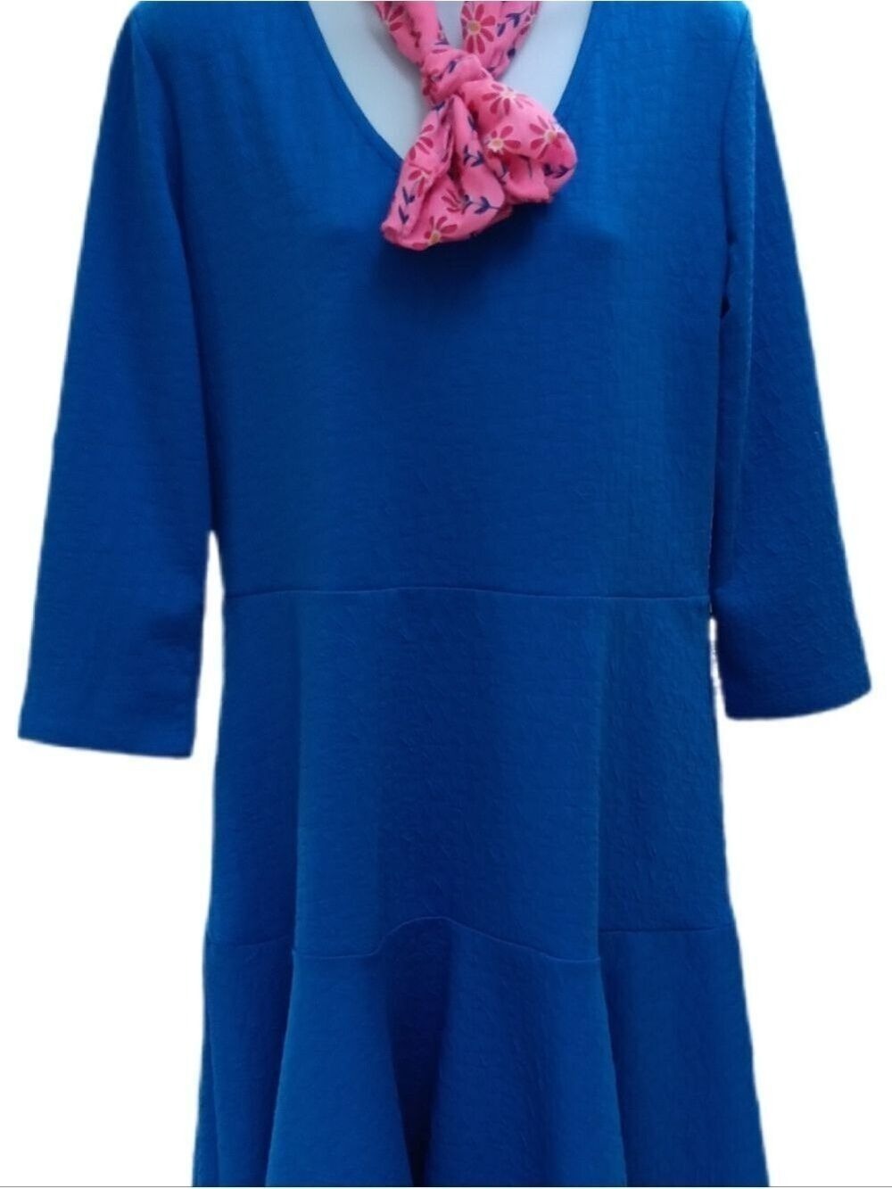 NY Collection Blue V-Neck 3/4 Sleeve Flare Dress Large - Picture 6 of 8